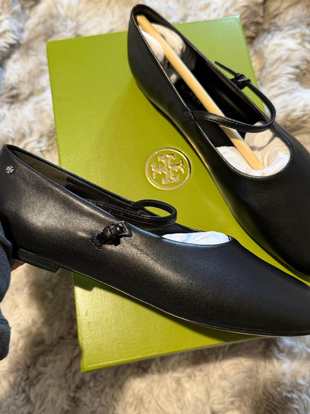 Tory Burch Black Leather Mary Jane Flats